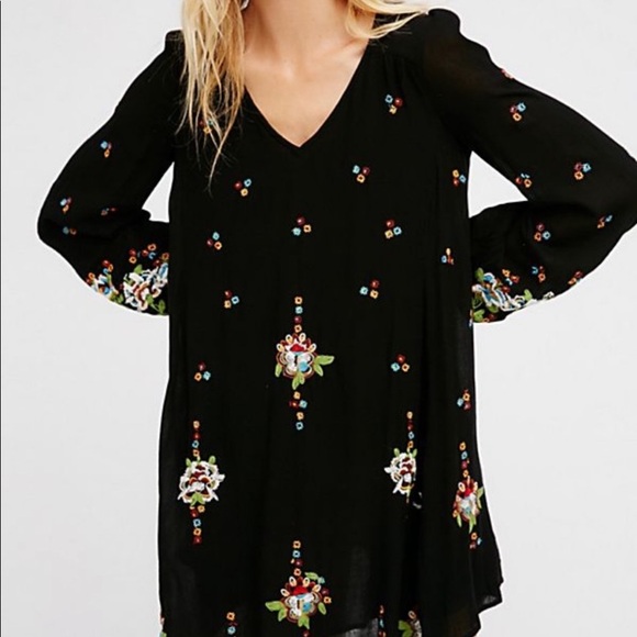 Free People Oxford Dress with Floral Embroidery in Black Size XS - Picture 4 of 7